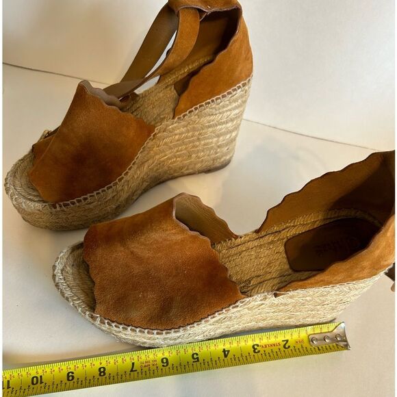 Chloe | Lauren Espadrille Wedge Sandal Brown Suede Size 9 Made In Spain - Picture 6 of 14